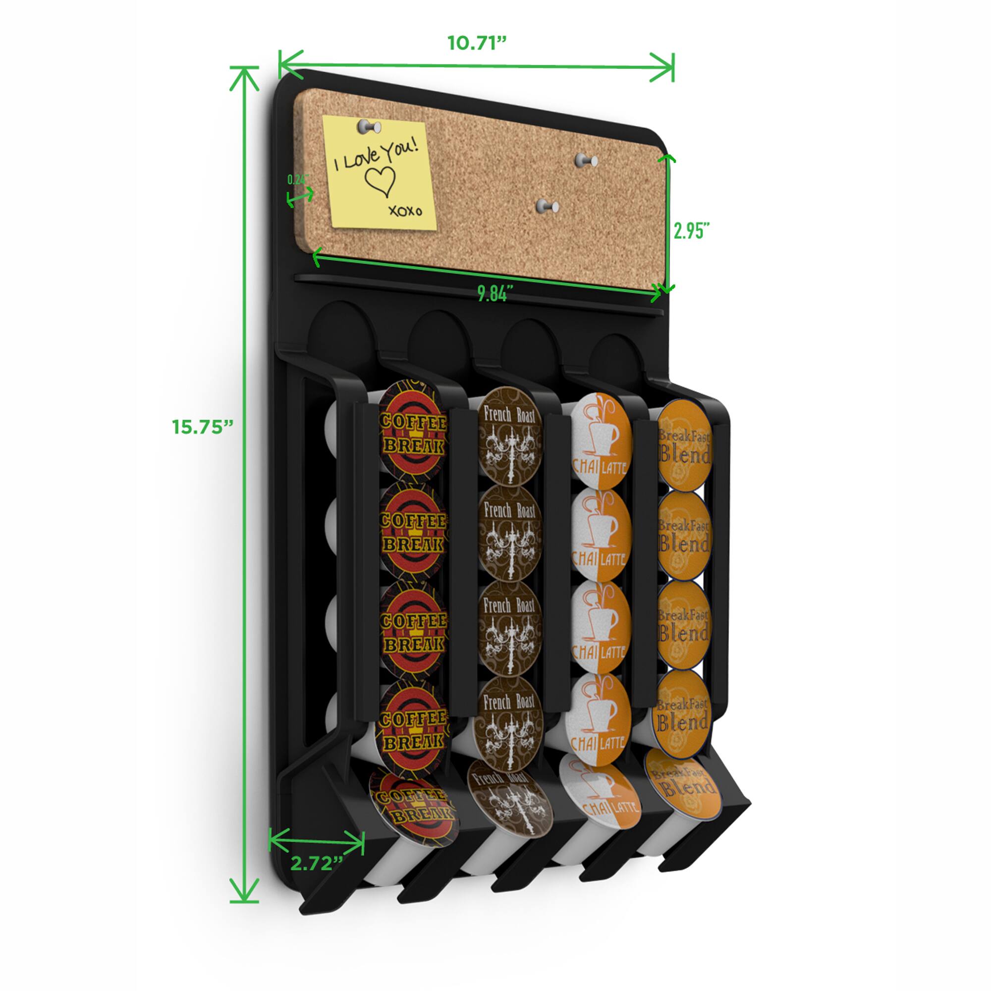 Mind Reader Black Wall-Mount Single Serve Coffee Pod Dispenser with Cork Top